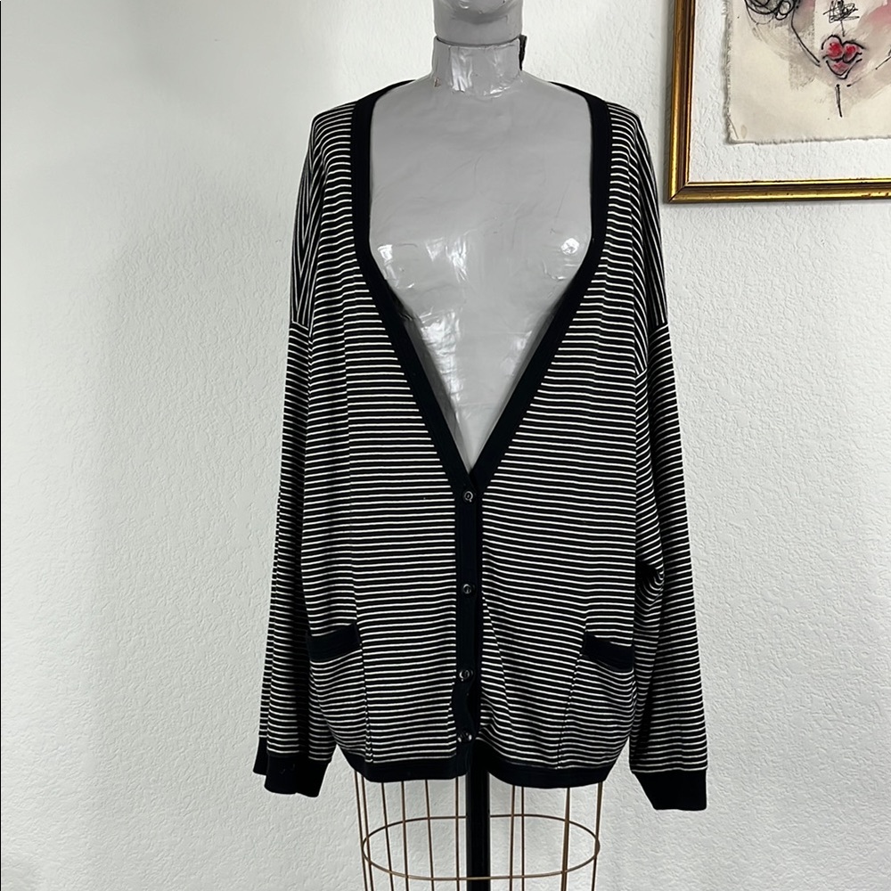 VTG Joseph Tricot Striped Nautical V Neck Button Front Cardigan Sweater
